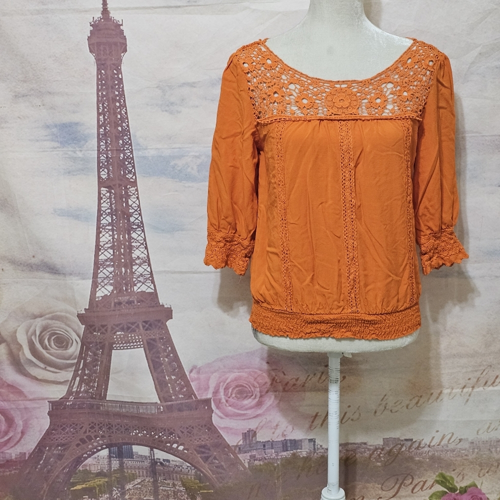 Solitaire Women's Top with Lace in Vibrant Orange